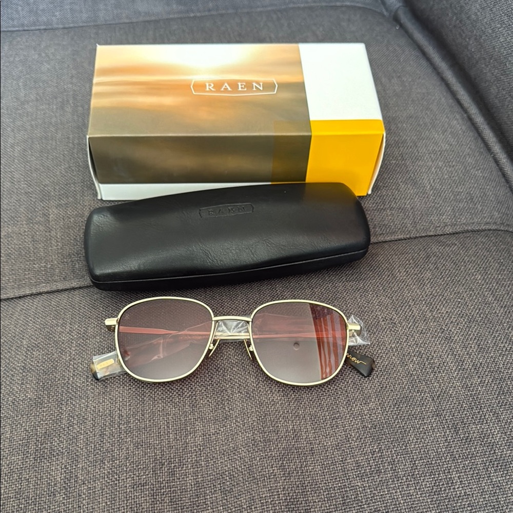 RAEN Gold Sunglasses with Black Leather Case